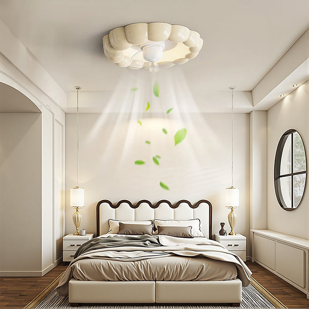 Macaron Simple Stylish Bedroom Ceiling Fan With LED Lights