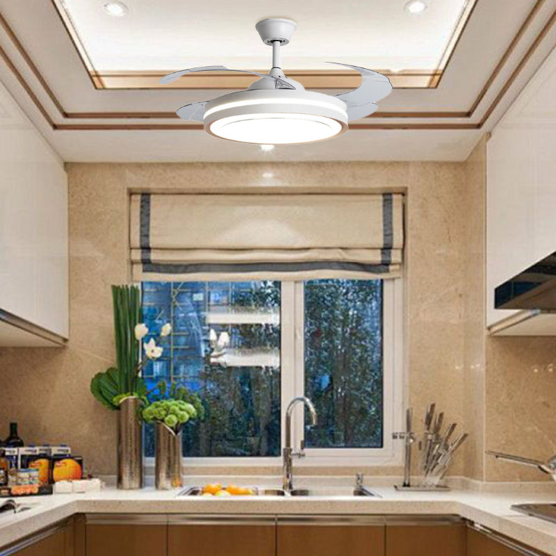 White Metal Remote Control Ceiling Fan With Light