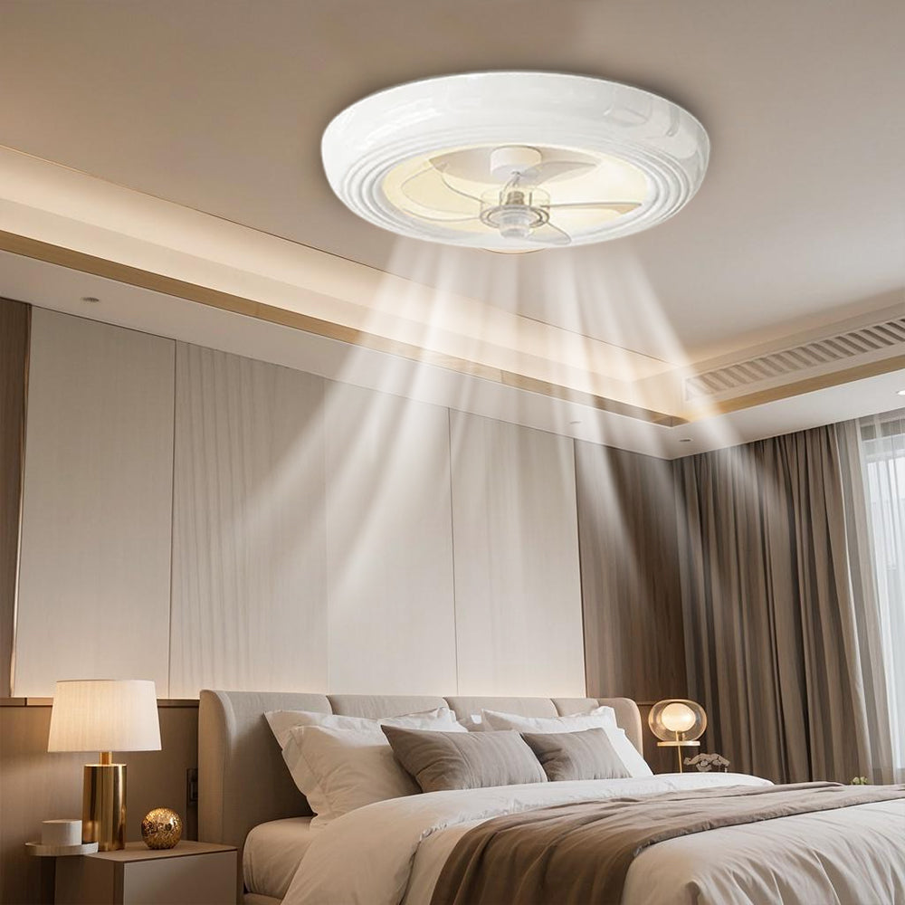 Macaron Simple Stylish Bedroom Ceiling Fan With LED Lights