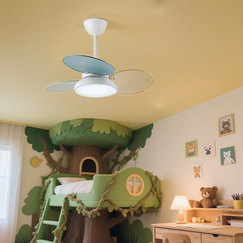 Macaron Colorful Round Ceiling Fan With LED Light