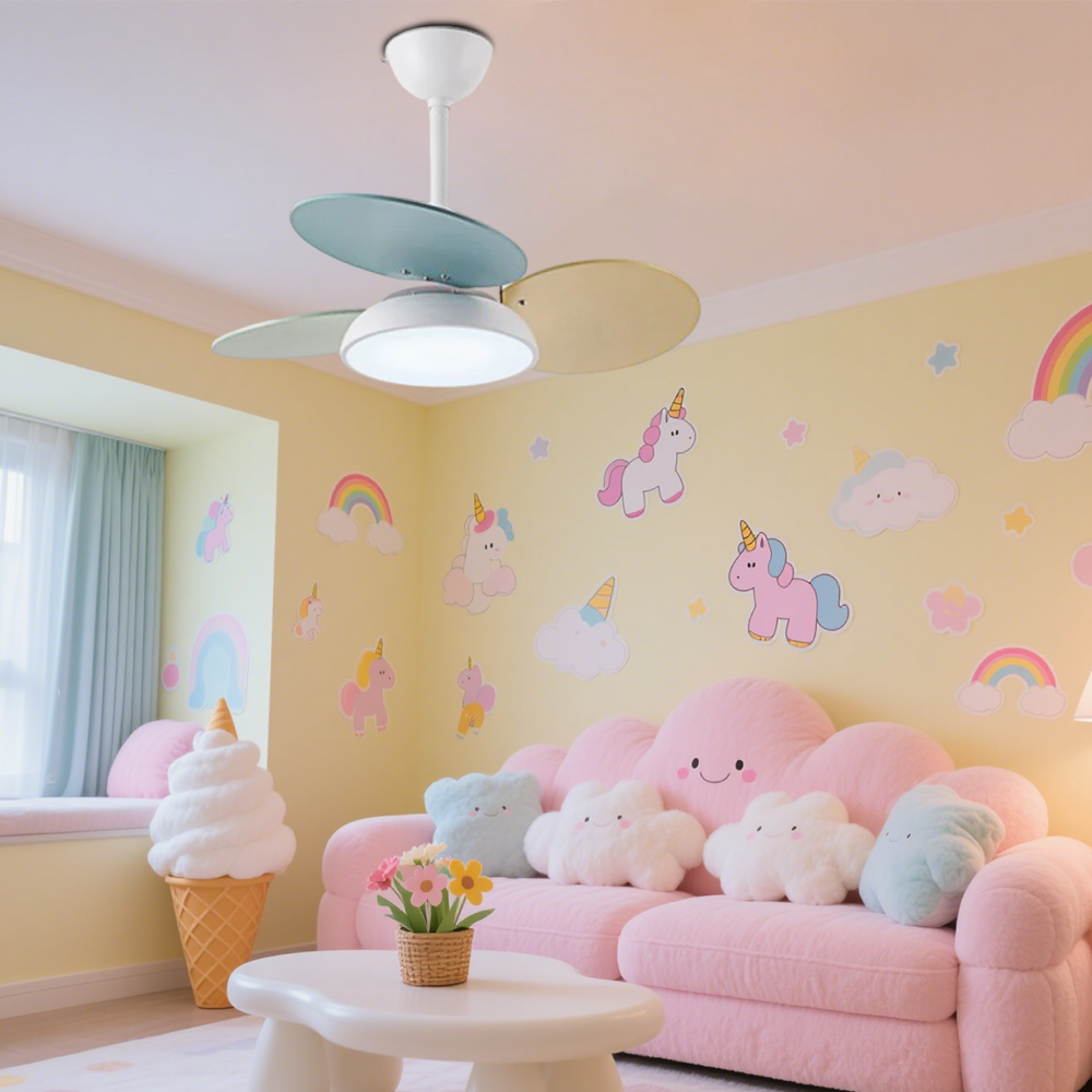 Macaron Colorful Round Ceiling Fan With LED Light