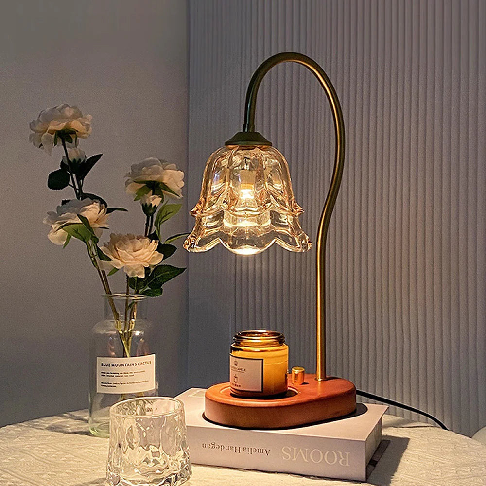 Vintage Flower Shape Candle Aromatherapy Glass Table Lamp